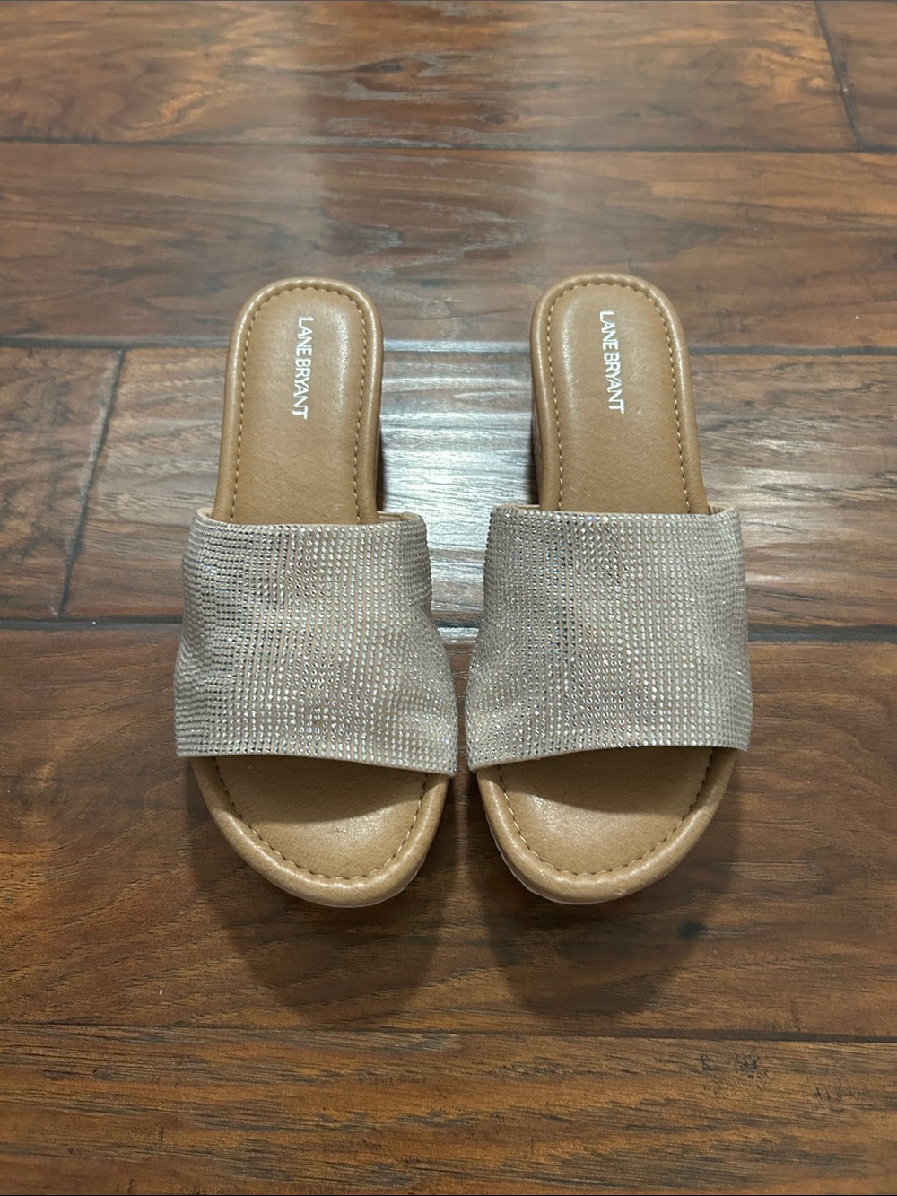 Lane Bryant Taupe Sparkle Slide Mules